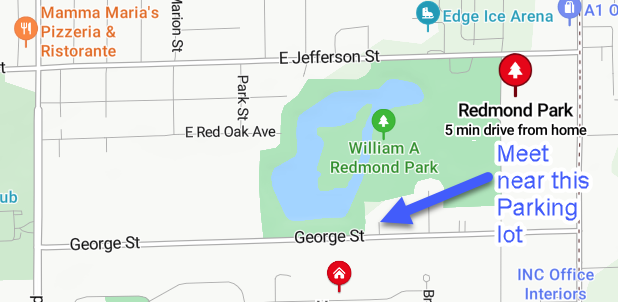 Map of Redmond Park in Bensenville showing the Gree street parking area.